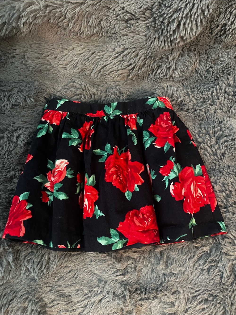 Janie and Jack Black Skirt with Red Rose Print